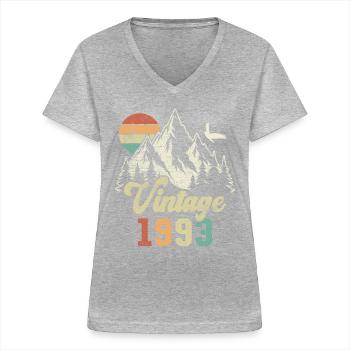 Vintage 1993 Birthday Mountains Eagle - Women's V-neck T-shirt - sports grey - Front - Lela (165cm)