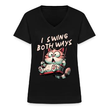 Bisexual Pride Funny Cat Bi Pride - Women's V-neck T-shirt - black - Front - Lela (165cm)