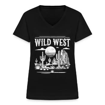 Wilder Westen - Frauen-T-Shirt mit V-Ausschnitt - Schwarz - Vorne - Lela (165cm)