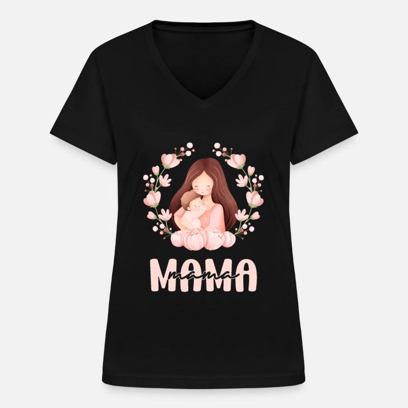 Mama Mutter Kind Blumen Mutterliebe - Frauen-T-Shirt mit V-Ausschnitt - Schwarz