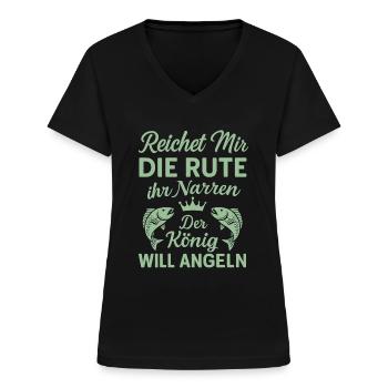Roi de la pêche – Donnez-moi la canne ! - T-shirt col V Femme - noir - Devant - Lela (165cm)