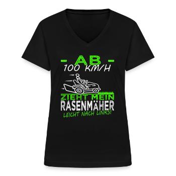 Rasen mähen - Rasenpflege- Gärtner - Platzwart - Frauen-T-Shirt mit V-Ausschnitt - Schwarz - Vorne - Lela (165cm)