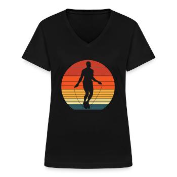 Retro Silhouette Corde à sauter Homme Corde à sauter - T-shirt col V Femme - noir - Devant - Lela (165cm)