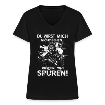 Paintball Sprüche | Paintballer | Paintballspieler - Frauen-T-Shirt mit V-Ausschnitt - Schwarz - Vorne - Lela (165cm)