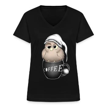 Eule - Frauen-T-Shirt mit V-Ausschnitt - Schwarz - Vorne - Lela (165cm)