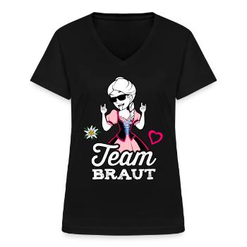 Team Braut Dirndl Tracht Bayern JGA Frauen Kostüm - Frauen-T-Shirt mit V-Ausschnitt - Schwarz - Vorne - Lela (165cm)