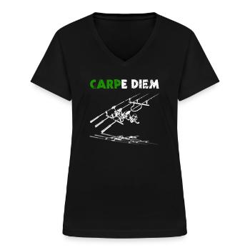 Carpe Diem Carpes Pêche à carpes Cadeau - T-shirt col V Femme - noir - Devant - Lela (165cm)