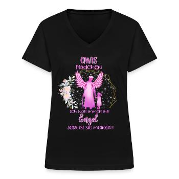 Omas Mädchen, Gedenken Engel Erinnerung Geschenk - Frauen-T-Shirt mit V-Ausschnitt - Schwarz - Vorne - Lela (165cm)