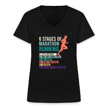 6 Stages of Marathon Running Gole coureur drôle - T-shirt col V Femme - noir - Devant - Lela (165cm)