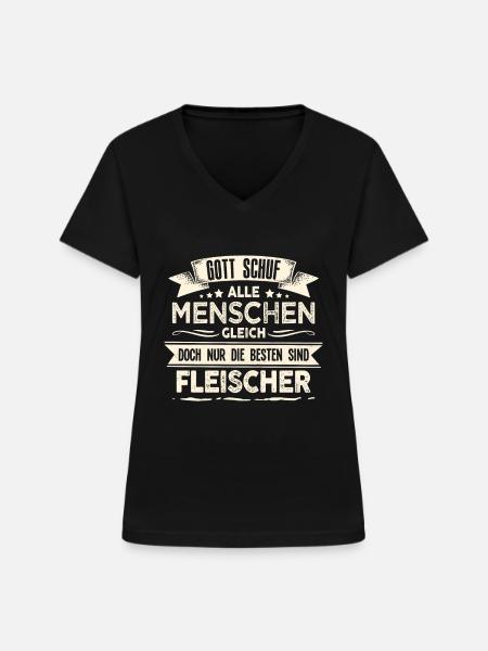 Fleischer Fleisch - Frauen-T-Shirt mit V-Ausschnitt - Schwarz