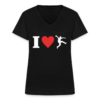 Bosseln Liebe Klootschiessen I Love Boßeln - Frauen-T-Shirt mit V-Ausschnitt - Schwarz - Vorne - Lela (165cm)