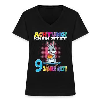 Kindergeburtstag Ich Bin Jetzt 9 Jahre - Frauen-T-Shirt mit V-Ausschnitt - Schwarz - Vorne - Lela (165cm)