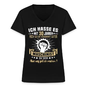 Maschinist 30. Geburtstag 30 Jahre Feuerwehr - Frauen-T-Shirt mit V-Ausschnitt - Schwarz - Vorne - Lela (165cm)