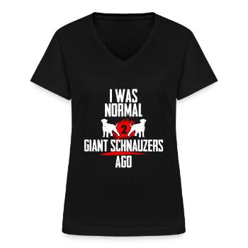 Ich war normal 2 Riesenschnauzer voher - Frauen-T-Shirt mit V-Ausschnitt - Schwarz - Vorne - Lela (165cm)
