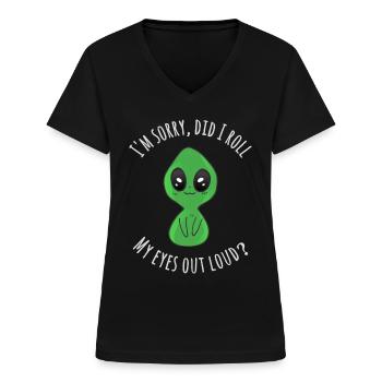 Tut mir leid, habe ich meine Augen laut verdreht - Frauen-T-Shirt mit V-Ausschnitt - Schwarz - Vorne - Lela (165cm)