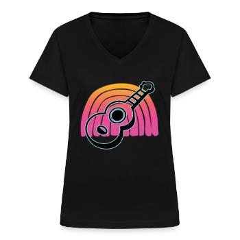 Ukulelen Vitage - Frauen-T-Shirt mit V-Ausschnitt - Schwarz - Vorne - Lela (165cm)