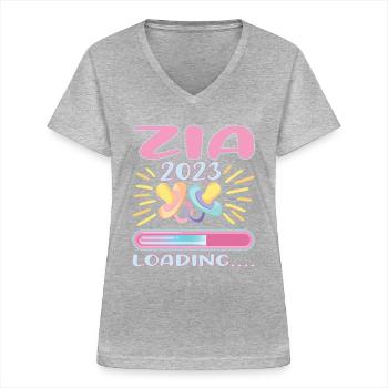 Zia 2023 Loading - Frauen-T-Shirt mit V-Ausschnitt - Grau meliert - Vorne - Lela (165cm)
