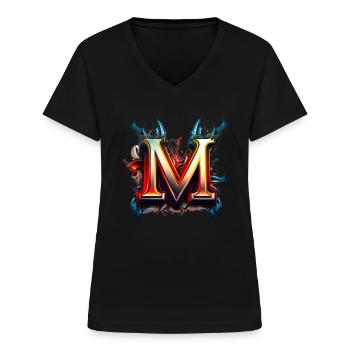 Graffiti Buchstabe M mit Krone 👑 - Frauen-T-Shirt mit V-Ausschnitt - Schwarz - Vorne - Lela (165cm)