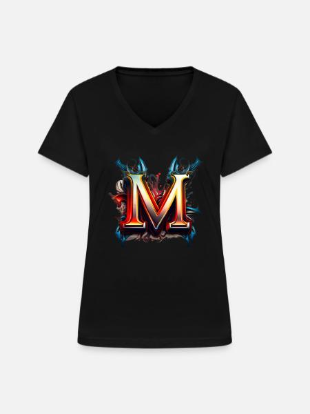 Graffiti Buchstabe M mit Krone 👑 - Frauen-T-Shirt mit V-Ausschnitt - Schwarz