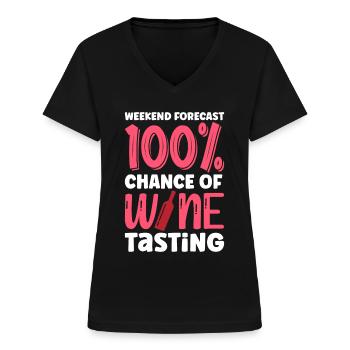Prévisions du week-end 100% de chance de dégustation de vin - T-shirt col V Femme - noir - Devant - Lela (165cm)
