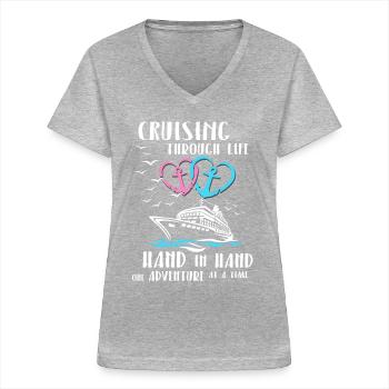 Partenaire de croisière - T-shirt col V Femme - gris chiné - Devant - Lela (165cm)