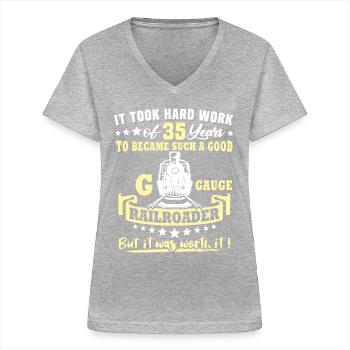 Garden Railway 35e anniversaire Garden Railway Gauge G - T-shirt col V Femme - gris chiné - Devant - Lela (165cm)