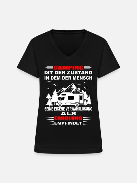 Campingurlaub Campingplatz - Frauen-T-Shirt mit V-Ausschnitt - Schwarz