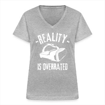 VR Virtual Reality Gamer - Frauen-T-Shirt mit V-Ausschnitt - Grau meliert - Vorne - Lela (165cm)