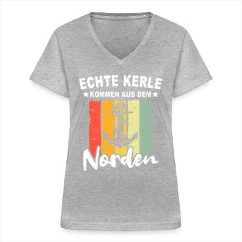 Nordener Männer - Frauen-T-Shirt mit V-Ausschnitt - Grau meliert - Vorne - Lela (165cm)