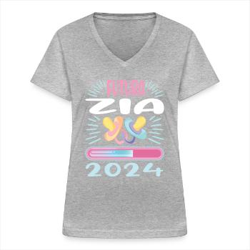 Zia 2024 Loading Tante 2024 - Frauen-T-Shirt mit V-Ausschnitt - Grau meliert - Vorne - Lela (165cm)