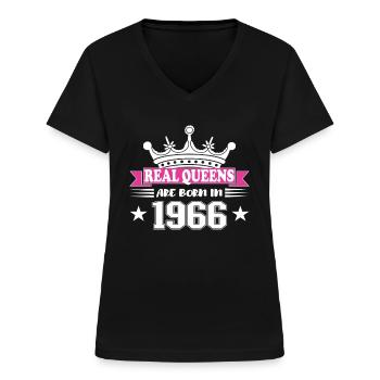 58 Année Anniversaire 1966 Anniversaire - T-shirt col V Femme - noir - Devant - Lela (165cm)