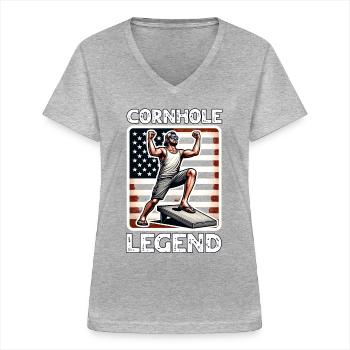 Cornhole - Frauen-T-Shirt mit V-Ausschnitt - Grau meliert - Vorne - Lela (165cm)