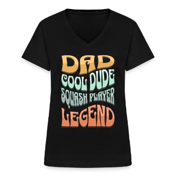 Papa Squash Player - Women's V-neck T-shirt - black - Front - Lela (165cm)