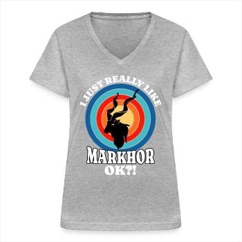 I Love Screw Goat Saying - Women's V-neck T-shirt - sports grey - Front - Lela (165cm)