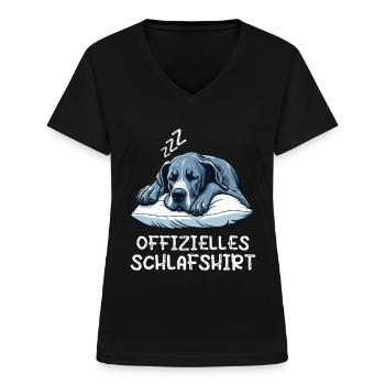 Offizielles Schlafshirt Deutsche Dogge Doggen - Frauen-T-Shirt mit V-Ausschnitt - Schwarz - Vorne - Lela (165cm)