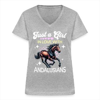Fille andalouse Andalousie - T-shirt col V Femme - gris chiné - Devant - Lela (165cm)