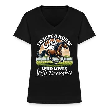 J’adore le dicton des chevaux de trait irlandais - T-shirt col V Femme - noir - Devant - Lela (165cm)