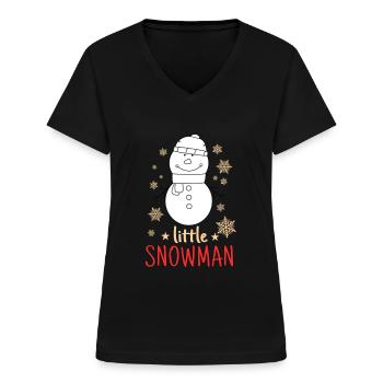 Petit bonhomme de neige drôle Pyjama de Noël - T-shirt col V Femme - noir - Devant - Lela (165cm)