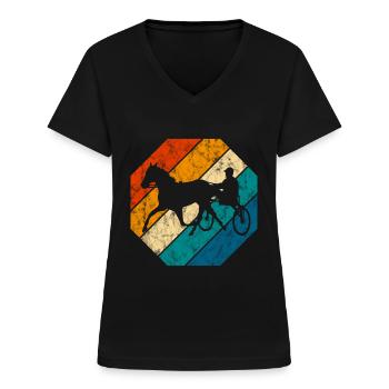 Traber Trabrennen in retro oder vintage Style - Frauen-T-Shirt mit V-Ausschnitt - Schwarz - Vorne - Lela (165cm)