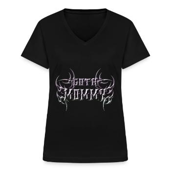 Maman gothique ! Esthétique gothique Croix Y2K - T-shirt col V Femme - noir - Devant - Lela (165cm)