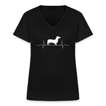 Teckel Heartbeat Propriétaire de teckel ECG Teckel Teckel - T-shirt col V Femme - noir - Devant - Lela (165cm)