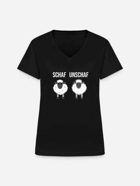 Schaf Unschaf Witz - Frauen-T-Shirt mit V-Ausschnitt - Schwarz