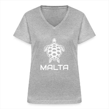 Malta Urlaub Schildkröte Souvenir Geschenk - Frauen-T-Shirt mit V-Ausschnitt - Grau meliert - Vorne - Lela (165cm)