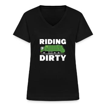Müll Müllwagen Müllmann Spruch LKW Beruf Müllwagen - Frauen-T-Shirt mit V-Ausschnitt - Schwarz - Vorne - Lela (165cm)