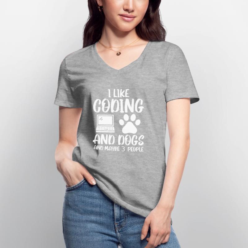 Coding und Hunde Programmierer Coder Entwickler Frauen-T-Shirt mit V-Ausschnitt