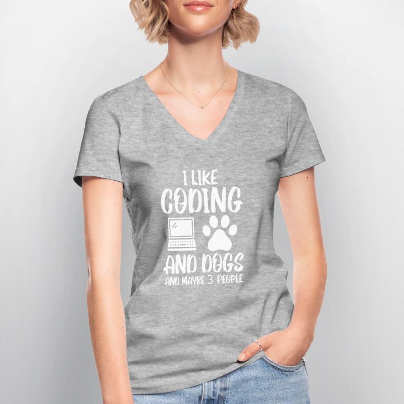 Coding und Hunde Programmierer Coder Entwickler Frauen-T-Shirt mit V-Ausschnitt
