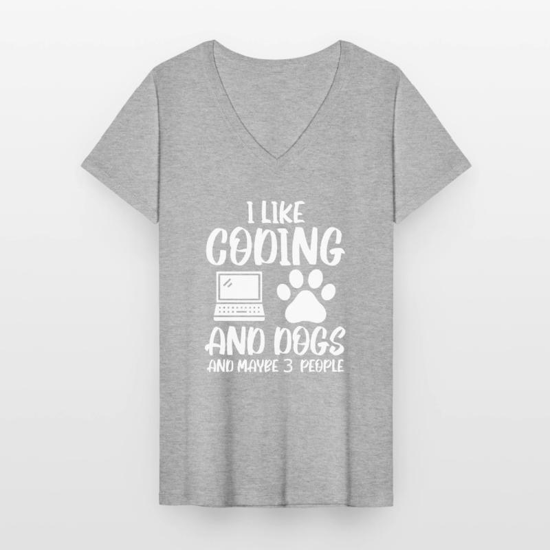Coding und Hunde Programmierer Coder Entwickler Frauen-T-Shirt mit V-Ausschnitt