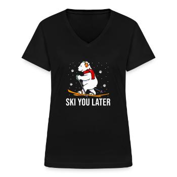 Skifahrer Ski Fahren Winter Schnee Bär Spruch - Frauen-T-Shirt mit V-Ausschnitt - Schwarz - Vorne - Lela (165cm)