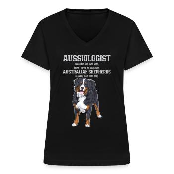Australischer Schäferhund - Frauen-T-Shirt mit V-Ausschnitt - Schwarz - Vorne - Lela (165cm)