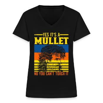 Mullet Frisur Vokuhila Frisur - Frauen-T-Shirt mit V-Ausschnitt - Schwarz - Vorne - Lela (165cm)